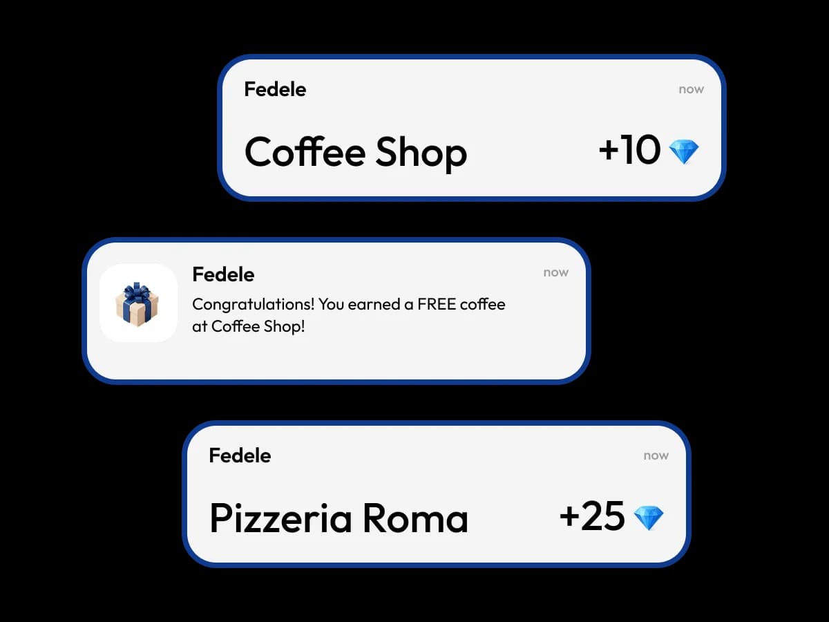 Fedele app showing points automatically added after purchase at checkout