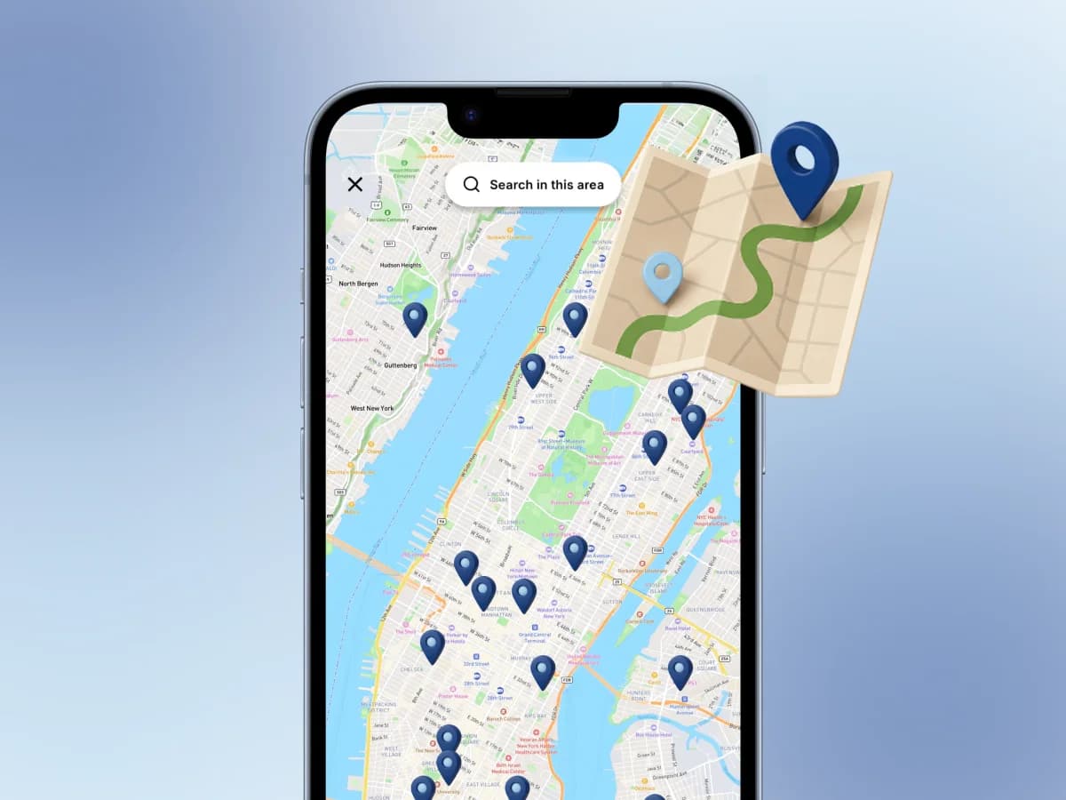 Fedele app showing nearby local businesses and shops on a map