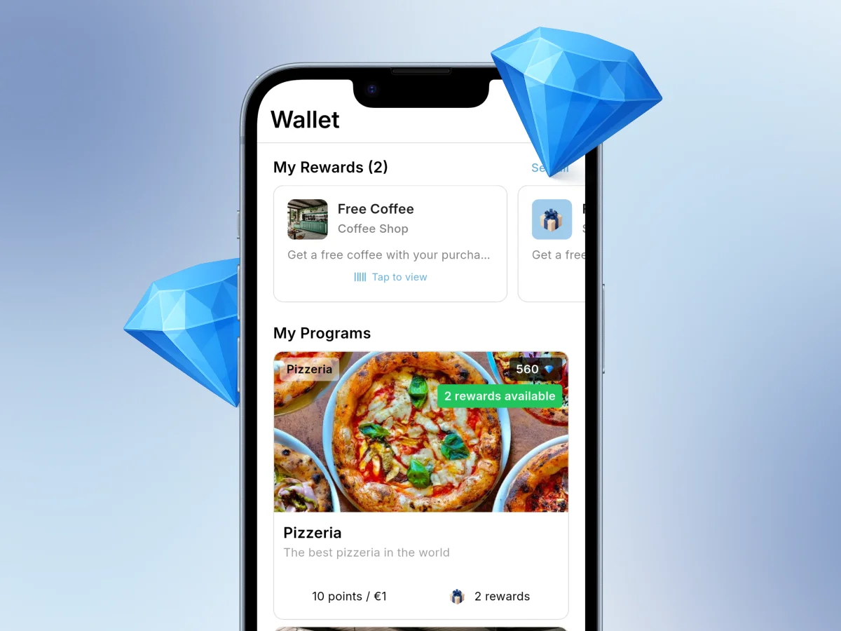 Fedele app interface showing automatic points accumulation after customer purchase