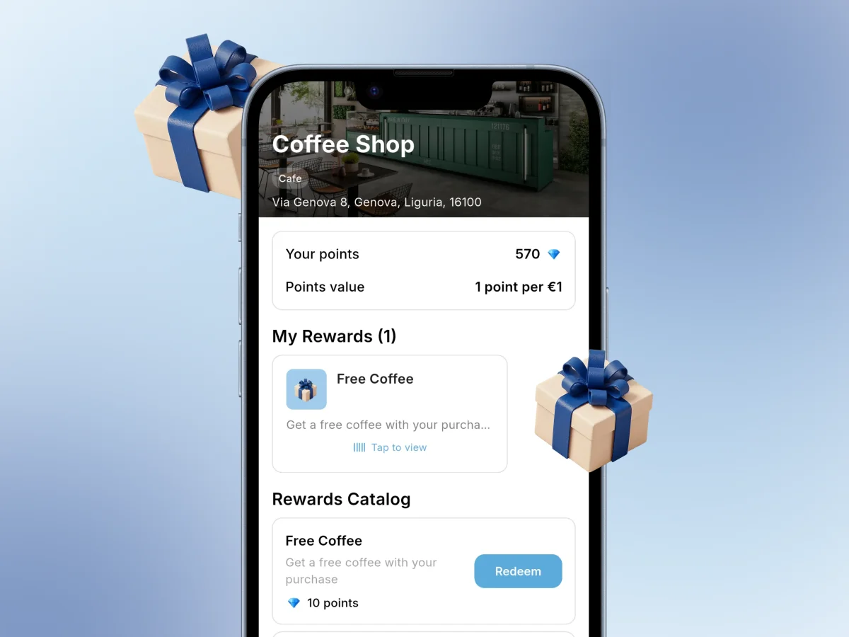 Customer saving money with Fedele loyalty rewards at local business checkout